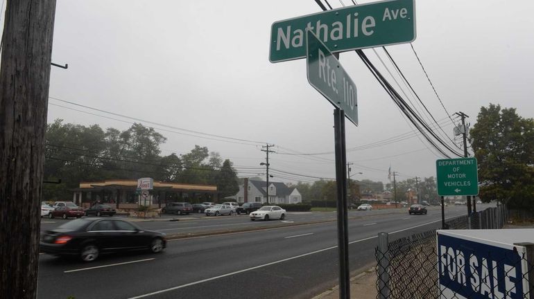 The scene on Route 110 south of Nathalie Avenue in...