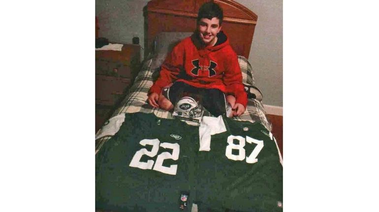 Kidsday reporter John Buffolino of Westbury with his Jets collection