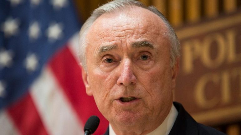 New York Police Department Commissioner Bill Bratton speaks about computer...