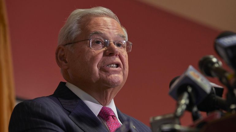 Sen. Bob Menendez speaks during a news conference on Monday in...