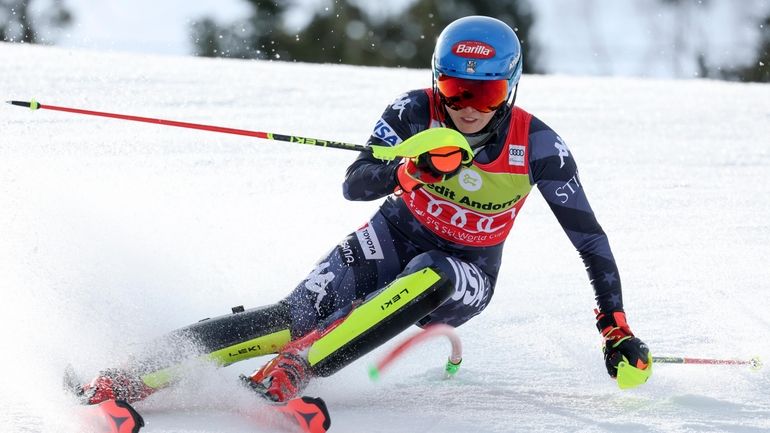 United States' Mikaela Shiffrin competes in an alpine ski, women's...