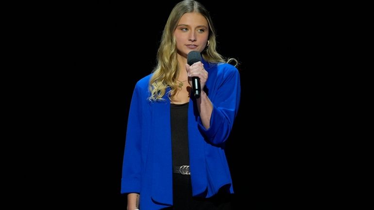 Hadley Duvall speaks on stage during the Democratic National Convention...