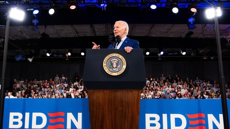 President Joe Biden speaks during a campaign event at the...