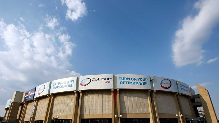 An exterior view of the Nassau Coliseum is seen prior...