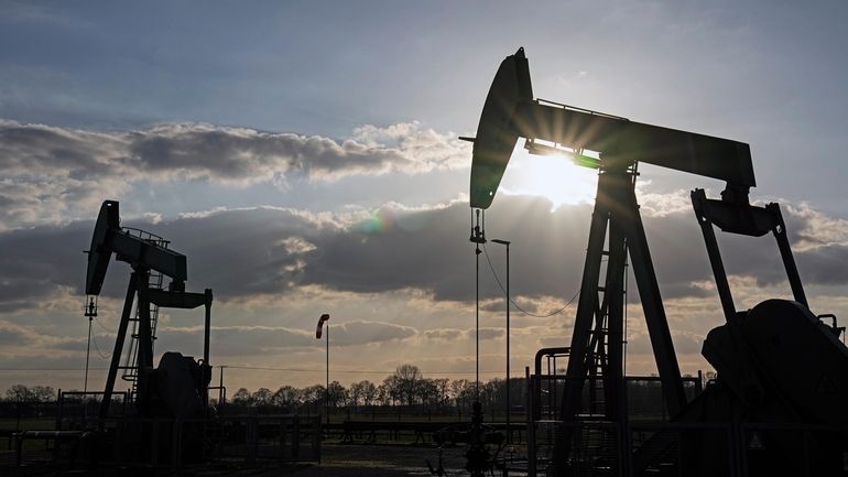 A pumpjack of Wintershall DEA extracts crude oil at an...