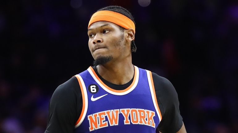 Cam Reddish of the New York Knicks against the Philadelphia 76ers...