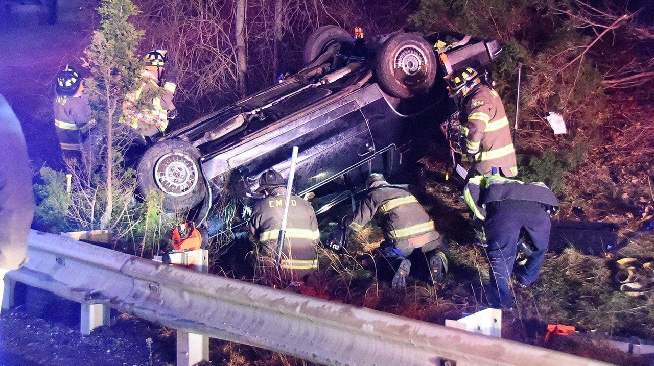 Car swerves, flips over on Sunrise Highway, Suffolk cops say Newsday