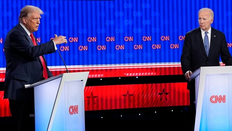 Republican presidential nominee former President Donald Trump speaks during a...