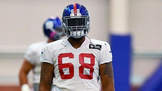 New York Giants offensive tackle Bobby Hart (68) stretches during...