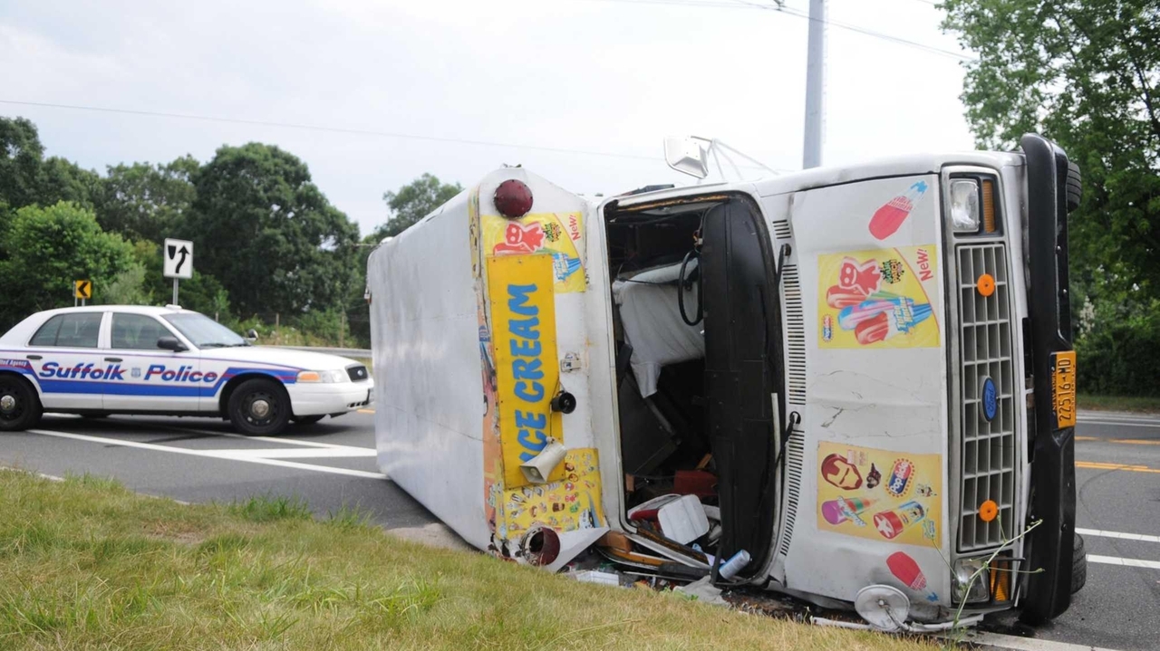 Ice cream truck overturns in Holbrook, driver uninjured - Newsday