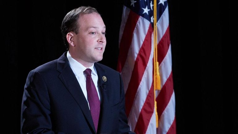 Rep. Lee Zeldin speaks during a debate with Democratic challenge...