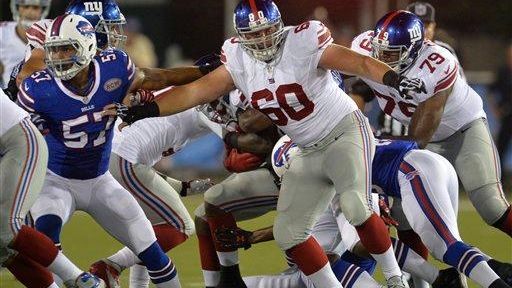 Giants center Weston Richburg (60) blocks against the Buffalo Bills...