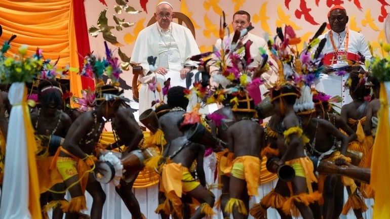 Pope Francis, left, with Cardinal Archbishop of Port Moresby John...