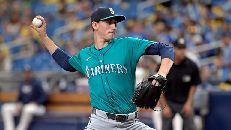 Seattle Mariners starter George Kirby pitches against the Tampa Bay...