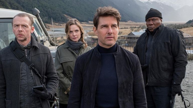 Simon Pegg, left, Rebecca Ferguson, Tom Cruise and Ving Rhames...