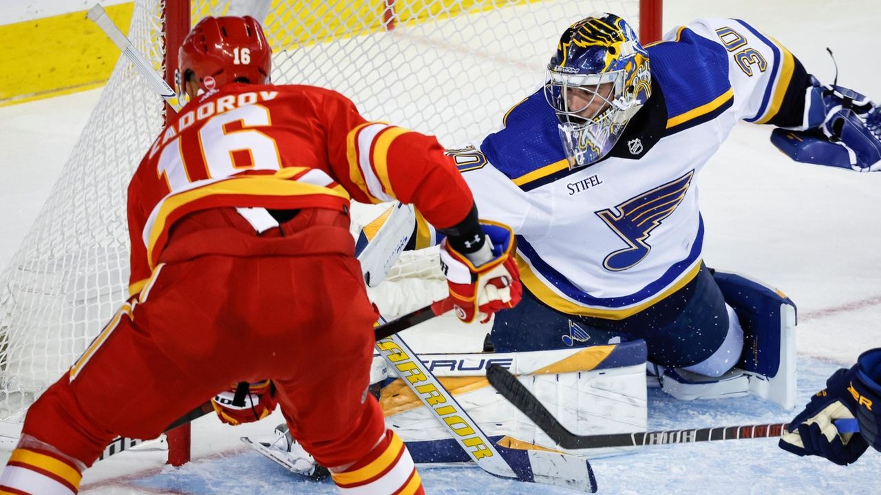 Joel Hofer Makes 27 Saves In 1st Career Shutout As Blues Blank Flames 3 ...