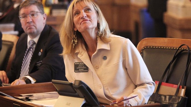 Kansas House Judiciary Committee Chair Susan Humphries, R-Wichita, watches an...