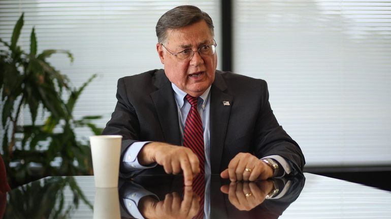 Suffolk County Executive-elect Ed Romaine speaks during an interview with...