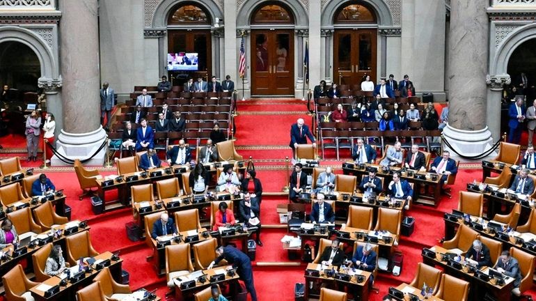 The state Assembly Chamber during a legislative session in Albany on Jan....