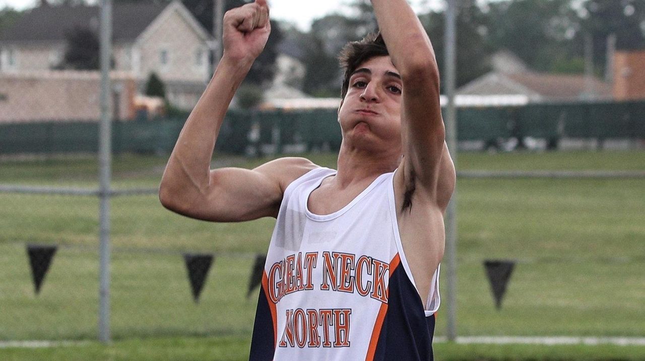 Great Neck North's Adam Namdar goes for the fences in high jump