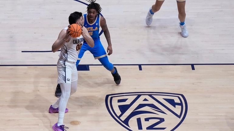 A Pac-12 logo is shown on the floor of Haas...