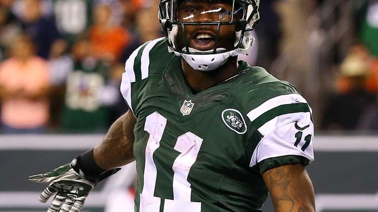 Jets wide receiver Jeremy Kerley celebrates a second-quarter touchdown against...