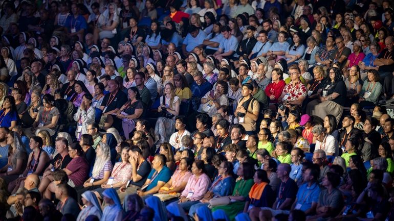 Thousands gather during the National Eucharistic Congress opening ceremonies, July...