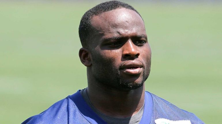 Owamagbe Odighizuwa is seen during Giants rookie minicamp at the...