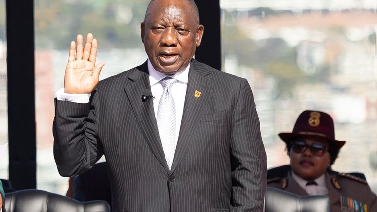 South Africa's Cyril Ramaphosa, is sworn in as President at...