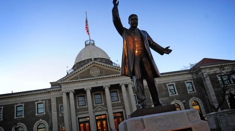 The Theodore Roosevelt Executive & Legislative Building in Mineola at sunset...