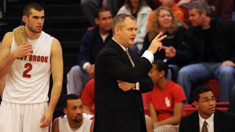 Stony Brook head coach Steve Pikiell is shown in action...