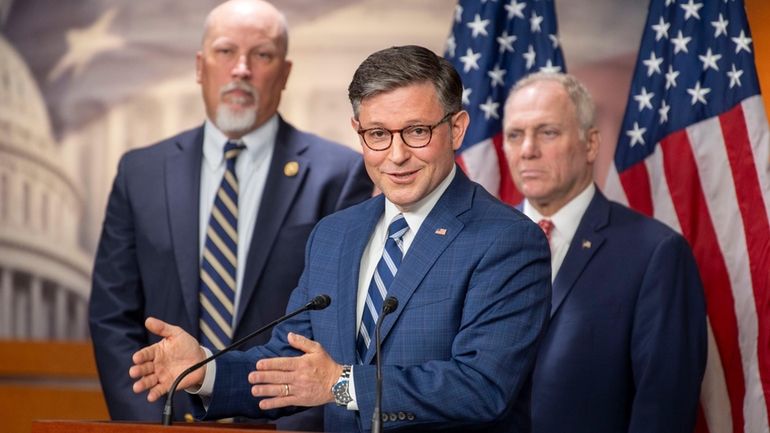 Speaker of the House Mike Johnson, R-La., speaks at a...