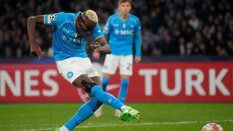 Napoli's Victor Osimhen scores his side's opening goal during the...