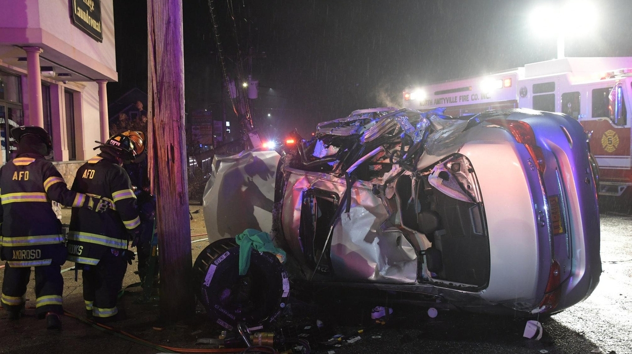 Driver fled after crashing into two utility poles in Amityville, police ...