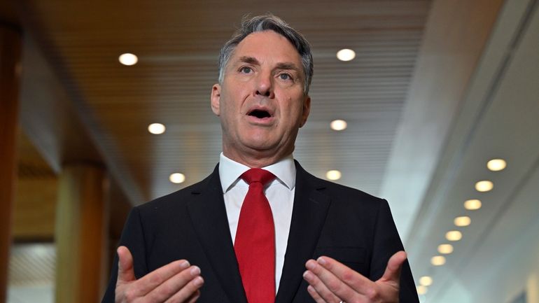 Australia's Deputy Prime Minister Richard Marles speaks at Parliament House...