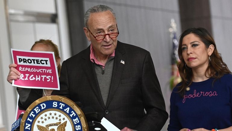 Sen. Chuck Schumer (D-N.Y.) speaks at a news conference in Manhattan...