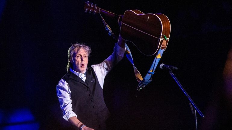 Paul McCartney performs at Glastonbury Festival in Worthy Farm, Somerset,...