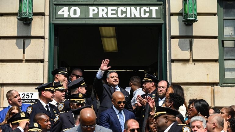 Edward Caban celebrates as he becomes the 46th commissioner of the...