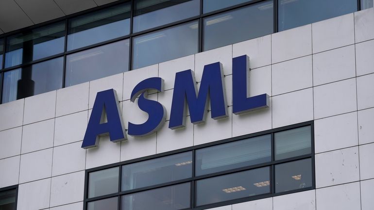 The logo of ASML, a leading maker of semiconductor production...