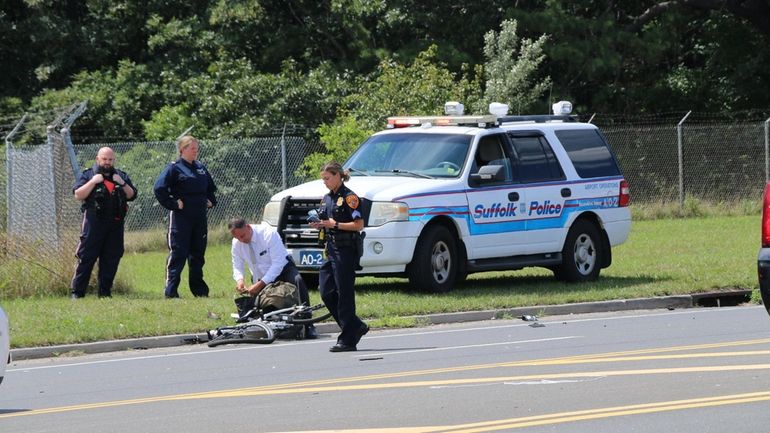 Lakeland Avenue in Bohemia was closed while police investigated a collision...