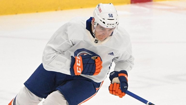 Islanders forward William Dufour skates during Prospect Development Camp at...