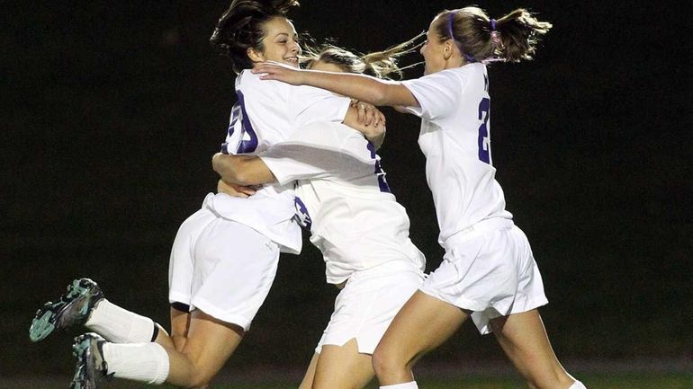 Sayville's Madison Hoon (10) celebrates her second goal of the...