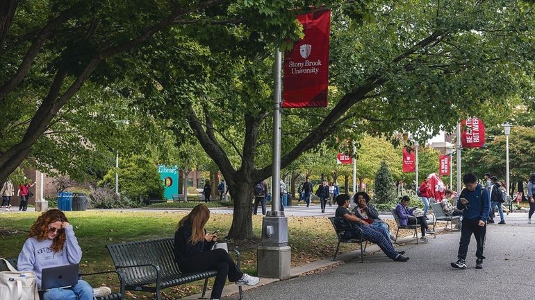 Students at the Stony Brook University campus on Monday. The university...