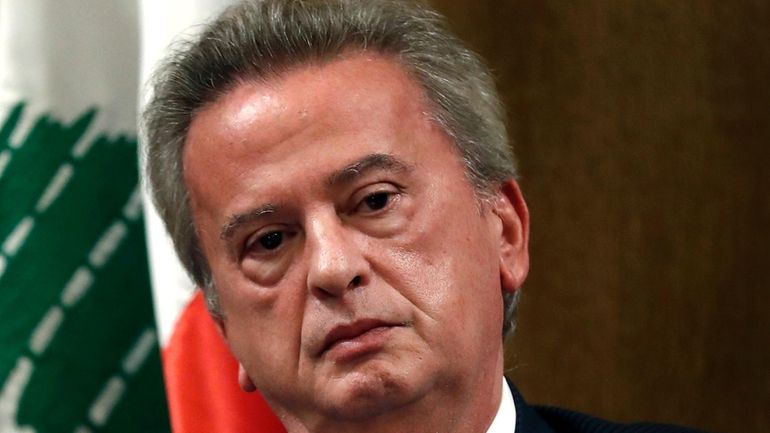 Riad Salameh the governor of Lebanon's Central Bank, listens to...