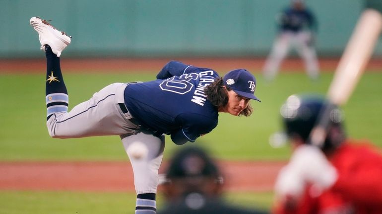 Tampa Bay Rays starting pitcher Tyler Glasnow delivers during the...