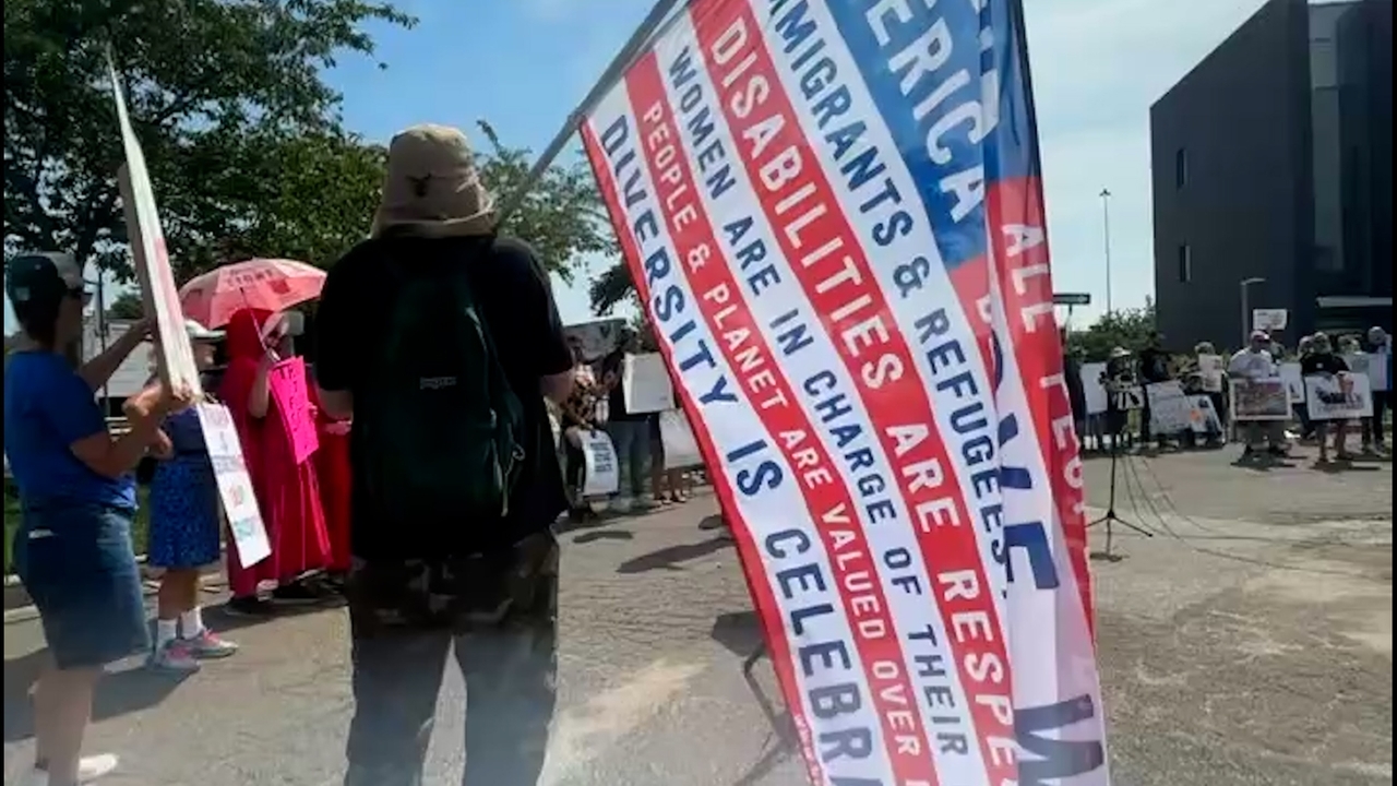 Protesters gather ahead of Donald Trump's LI visit