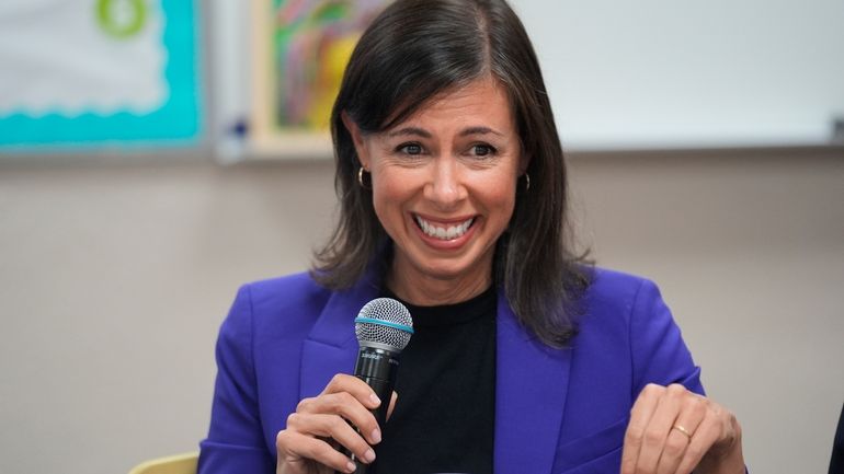 Jessica Rosenworcel, Chairwoman of the Federal Communications Commission, talks to...