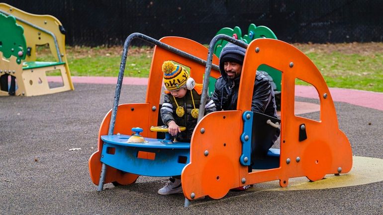 Joseph Rodriguez, 3, of Hempstead doesn't seem to mind the...