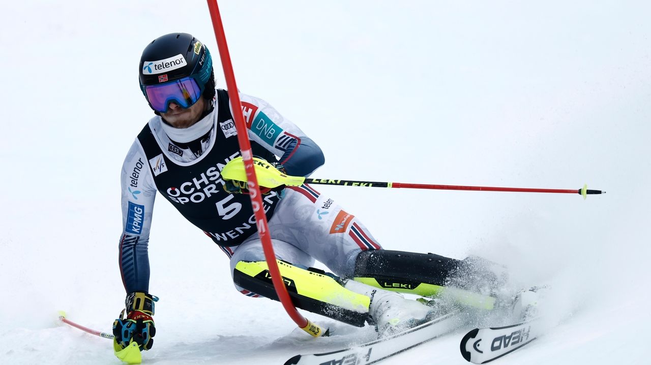 Norwegian skier Atle Lie McGrath leads 1st run of Wengen slalom