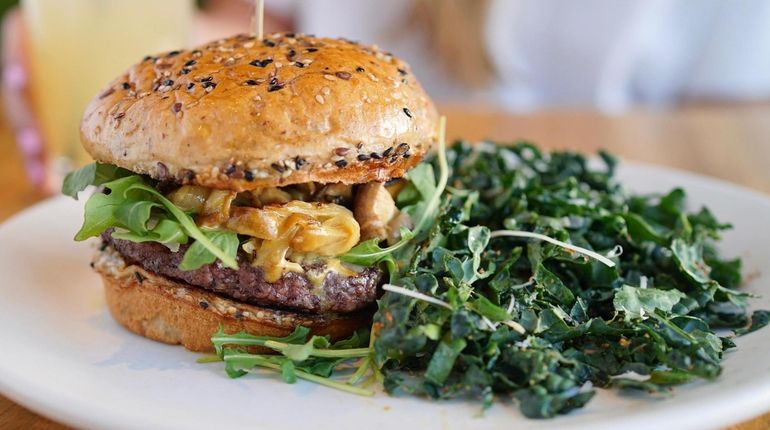 A grass-fed burger from True Food Kitchen at Roosevelt Field.